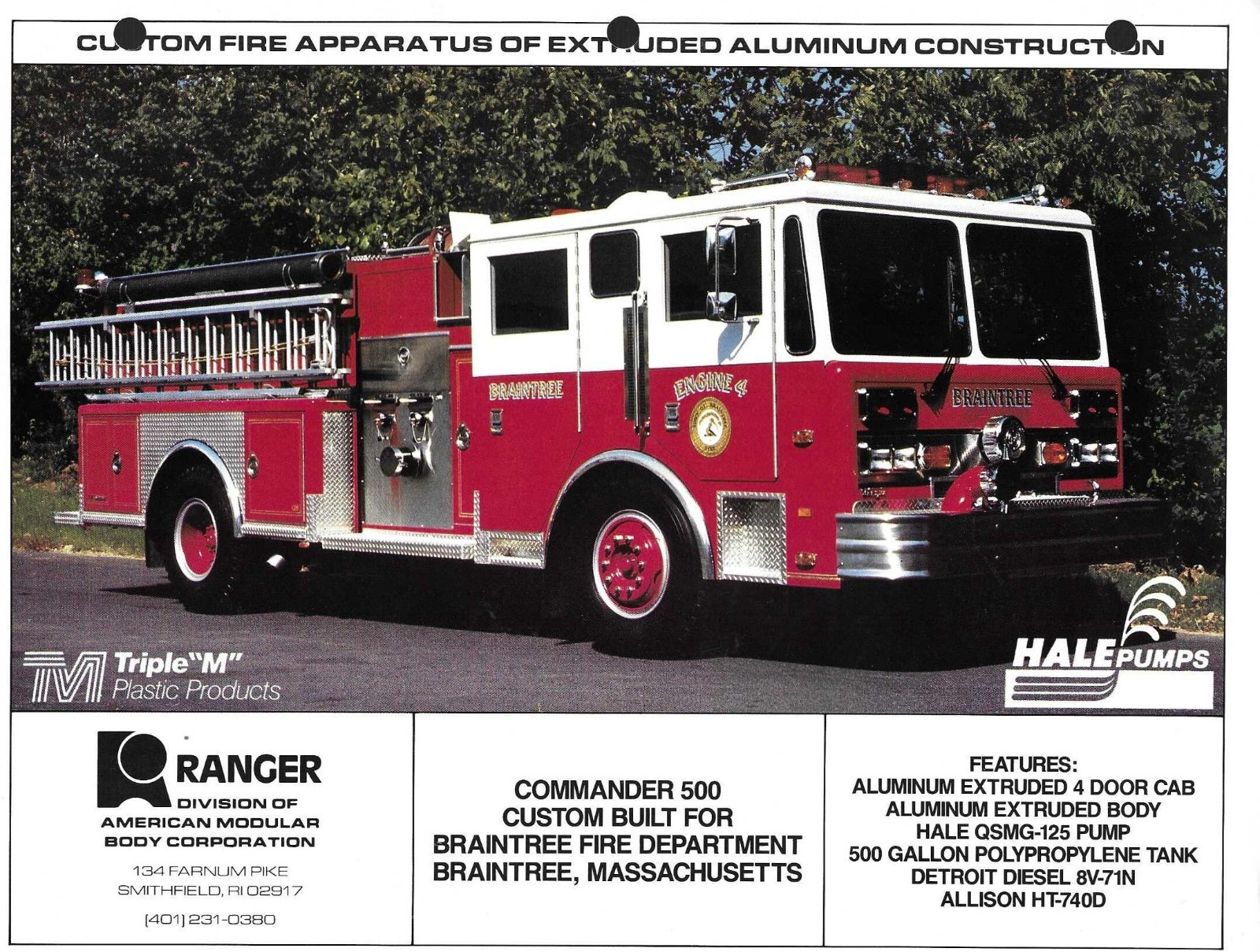 RANGER FIRE APPARATUS BRAINTREE MASSACHUSETTS PEMFAB 87 PUMPER COLOR PHOTO 8X10 RANGER FIRE APPARATUS BRAINTREE MASSACHUSETTS PEMFAB 87 PUMPER COLOR PHOTO 8X10