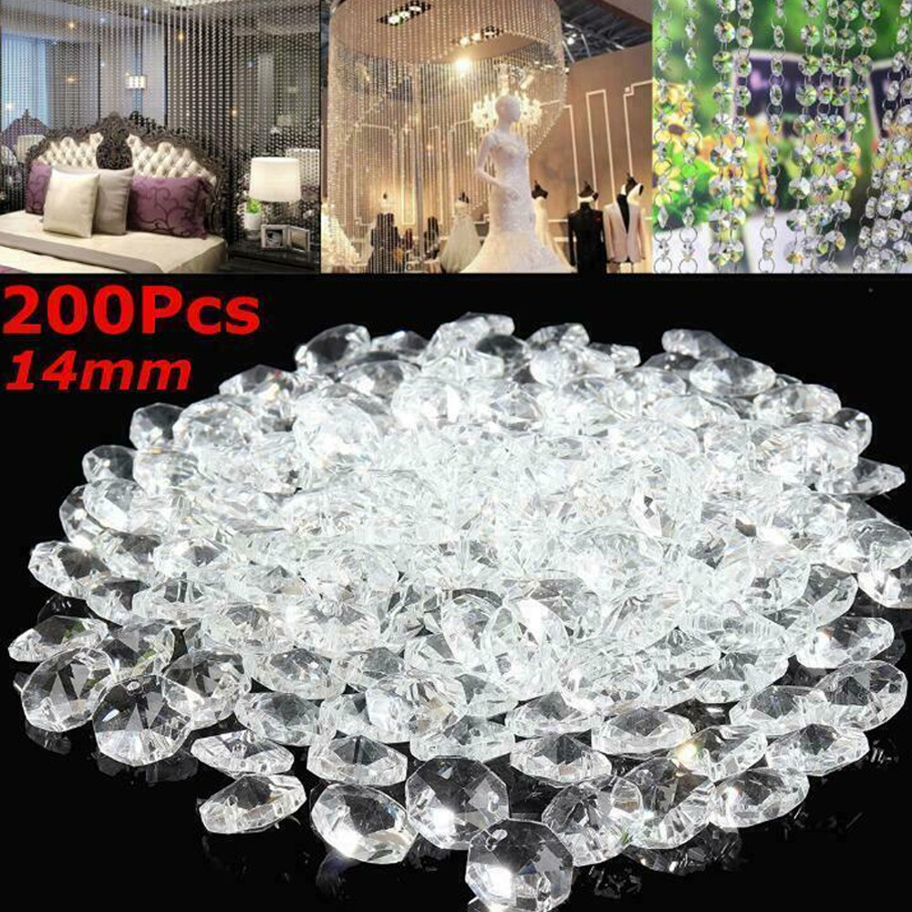 200PC Clear Crystal Glass Chandelier Part Prisms Octagonal Beads Decor 14MM