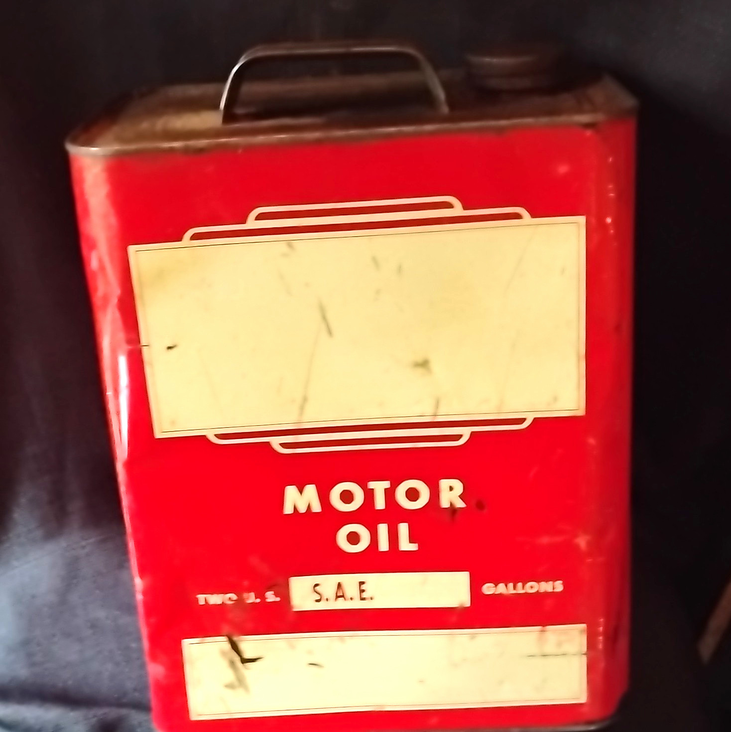 Vintage Red & White Metal Motor Oil Can Gas & Oil Advertising Collectible