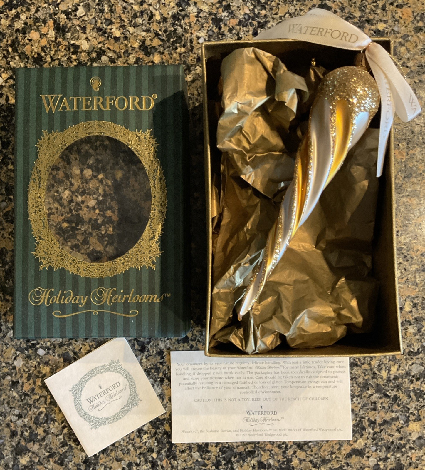 WATERFORD Golden Icicle Blown Glass Christmas Ornament Opulence In Box