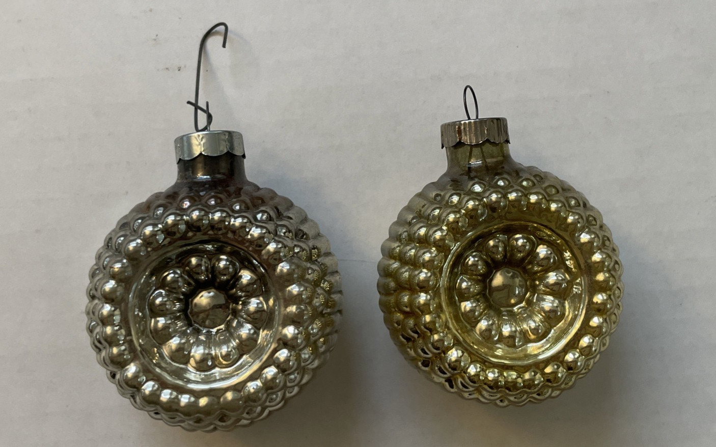 2 Shiny Brite Glass Christmas Ornament Bumpy Double Indent Mercury READ 2 Shiny Brite Glass Christmas Ornament Bumpy Double Indent Mercury READ