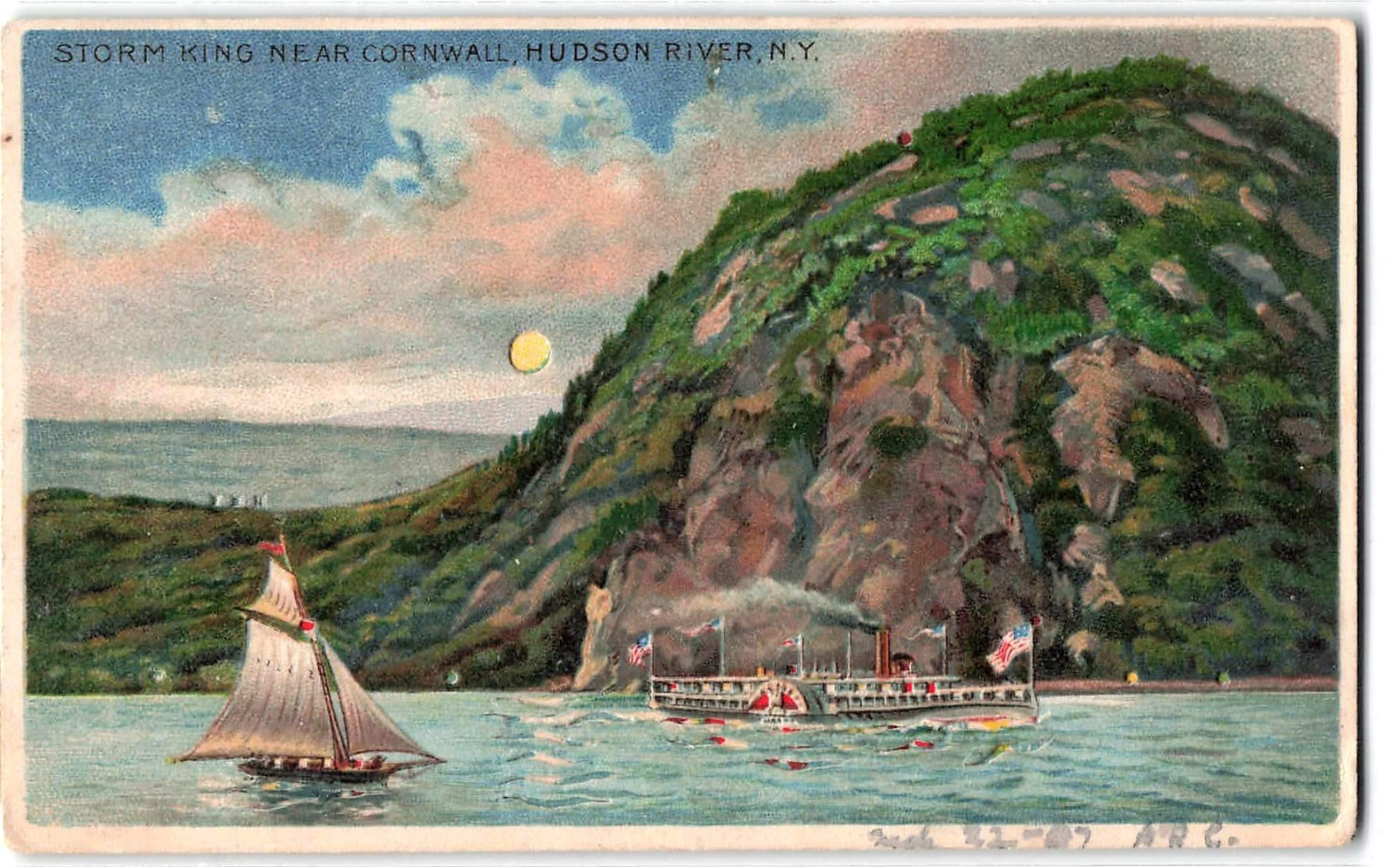 Early 1900\'s Postcard, Ferry Boat, Sail Boat, Hudson River, New York