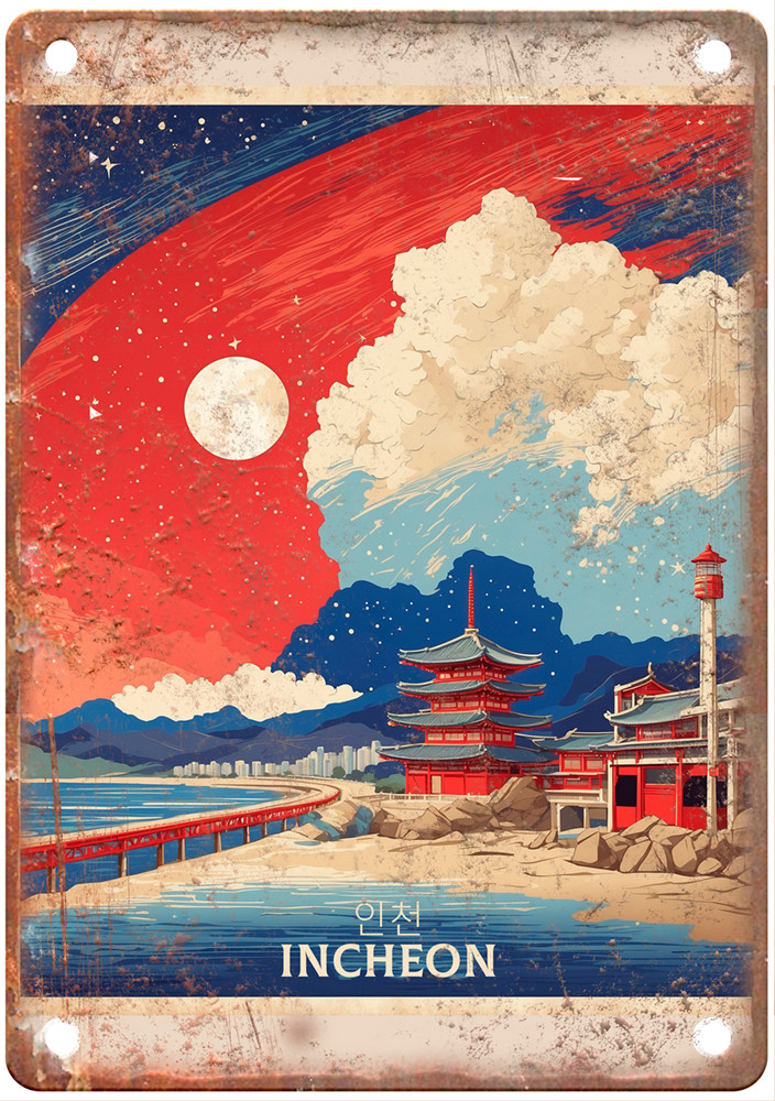 Vintage Incheon South Korea Retro Look Travel Poster Metal Sign T3451
