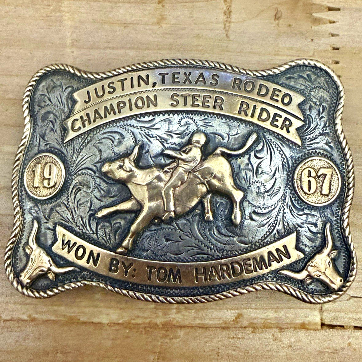 Vintage 1967 Nelson Silvia Houston Sterling Silver 10K Gold Rodeo Buckle Rare