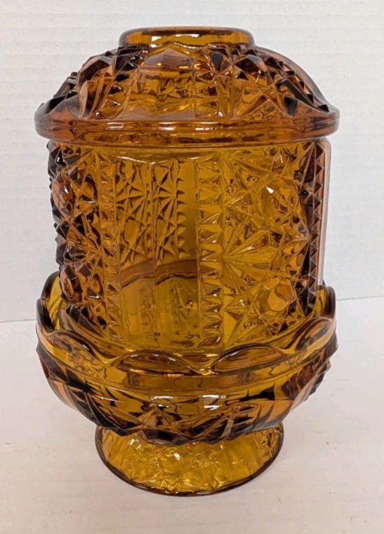 VTG 2PC. Indiana Amber Glass Large Fairy Lamp Stars & Bars 1970’s 6.5 VTG 2PC. Indiana Amber Glass Large Fairy Lamp Stars & Bars 1970’s 6.5