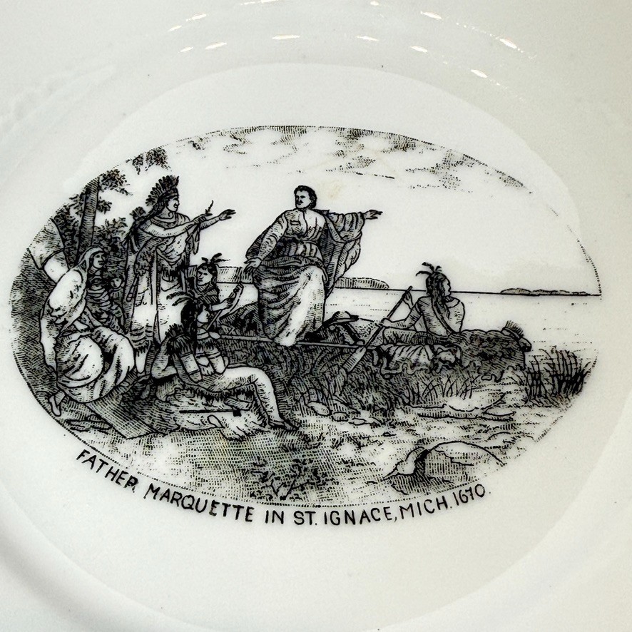 ST IGNACE MICHIGAN MI Antique Souvenir China TRINKET DISH PLATE
