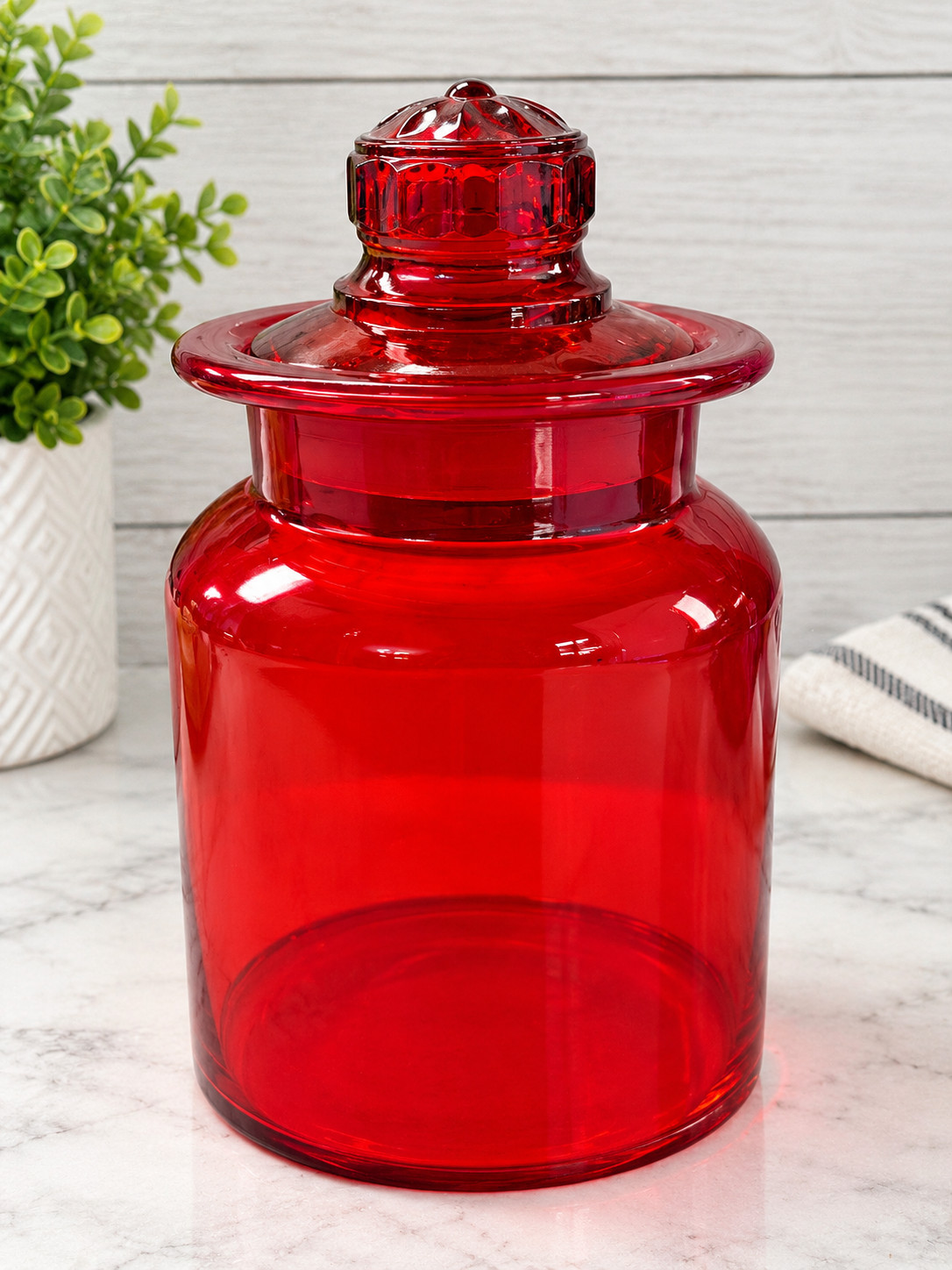 Mid Century Takahashi Handblown Red Orange Glass Canister Apothecary Jar 10\