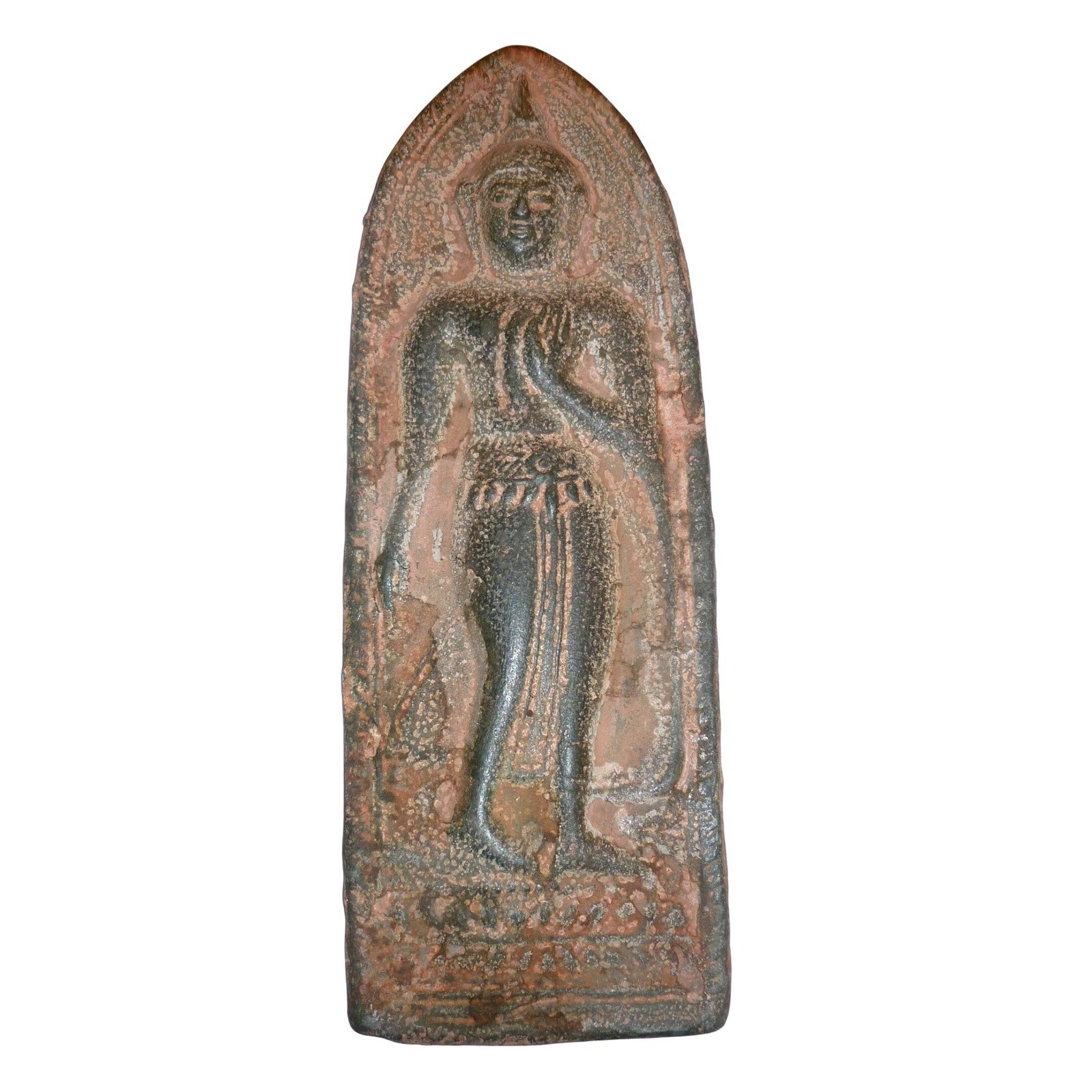 Vintage Thai Walking Buddha Cast Metal Votive Plaque Phra Leela Sukhothai Style