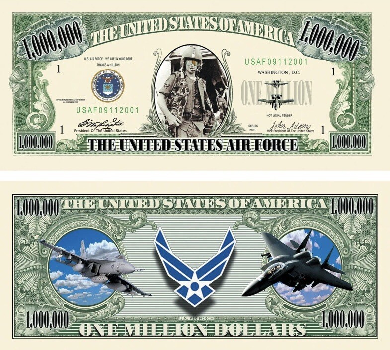 100 Pack USAF Air Force Dollar Bill Collectible Military Novelty 1 Million Money 100 Pack USAF Air Force Dollar Bill Collectible Military Novelty 1 Million Money
