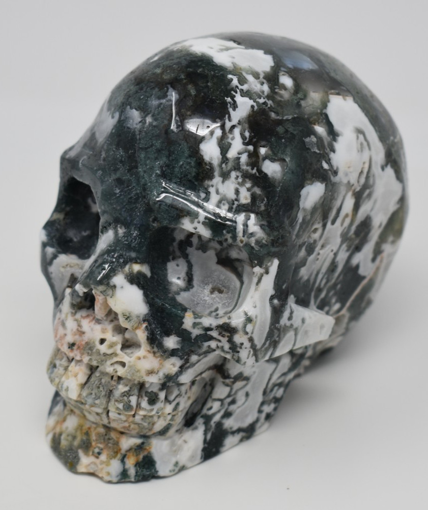 Large Moss Agate Skull 1406 grams (3 lb 1.6 oz)