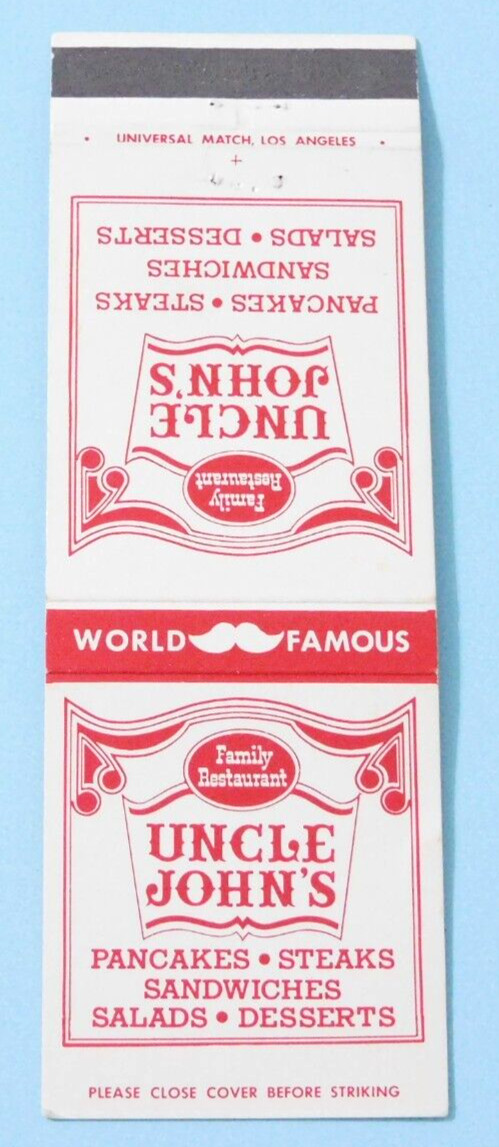 UNCLE JOHN\'S FAMILY RESTAURANT MATCHBOOK COVER * MULTIPAL LOCATIONS