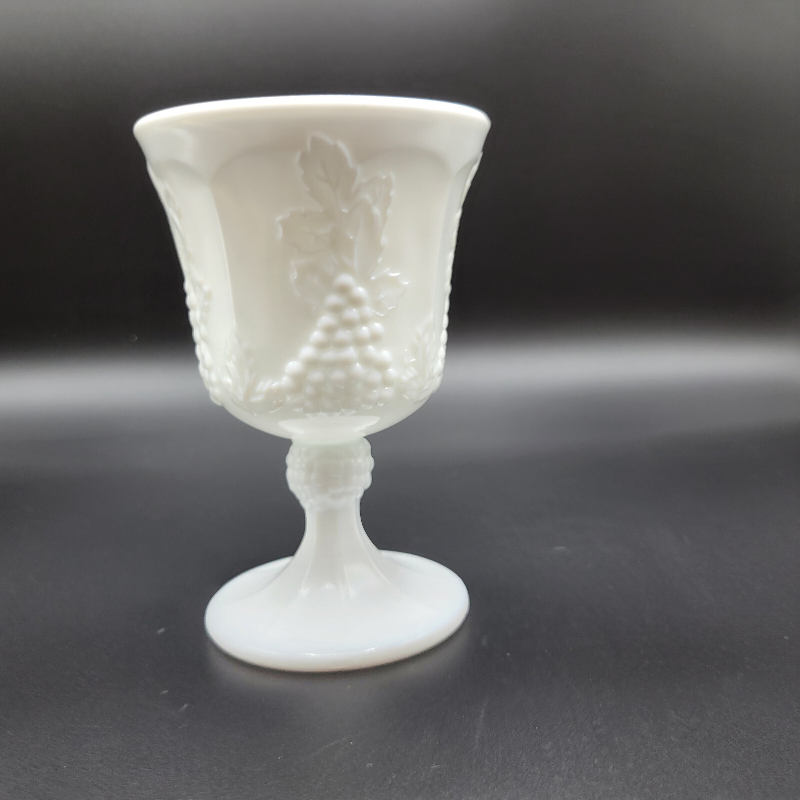 Vtg Indiana White Milk Glass Footed Goblet Sherbet Cup Colonial Harvest Grape