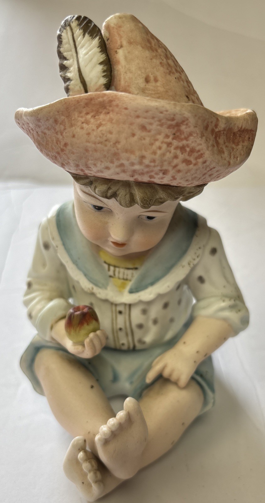 Cute Little Country Boy Figurine Bisque Lovely Cute Decor 6” Tall Shelf Sitter