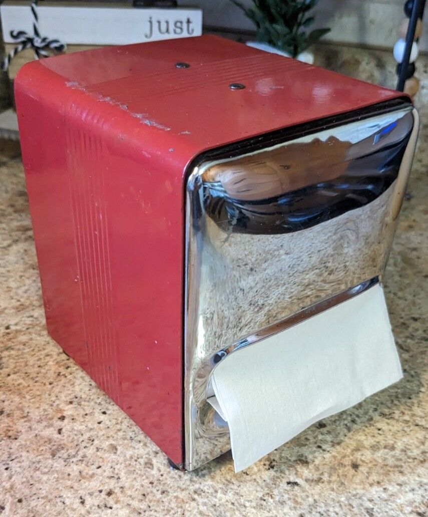 Vintage TIDYNAP Red And Chrome Retro Diner Napkin Holder Dispenser Metal 
