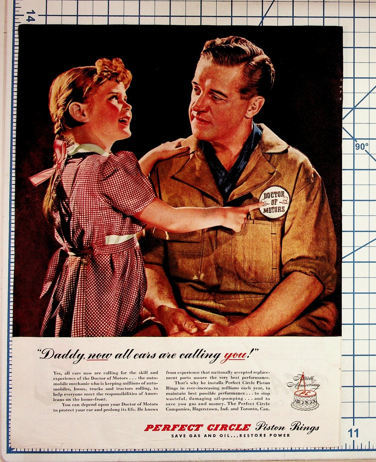 1958 Perfect Circle Piston Rings Vintage Ad Doctor of Motors Mechanic Art