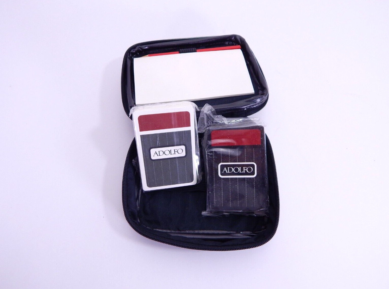 Vintage Adolfo Set of 2 Playing Cards with Zip Case and Pad