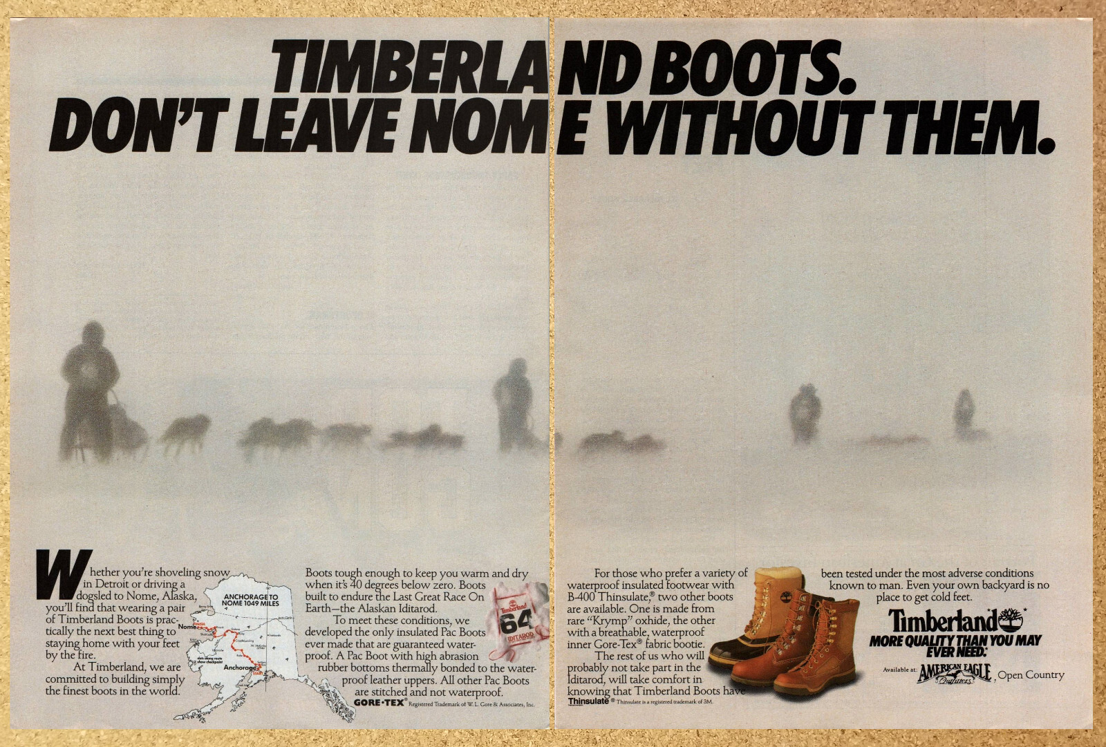 Timberland Boots Nome Alaska Dogsled - 2 Page Vintage Print Ads Poster 1987 Timberland Boots Nome Alaska Dogsled - 2 Page Vintage Print Ads Poster 1987