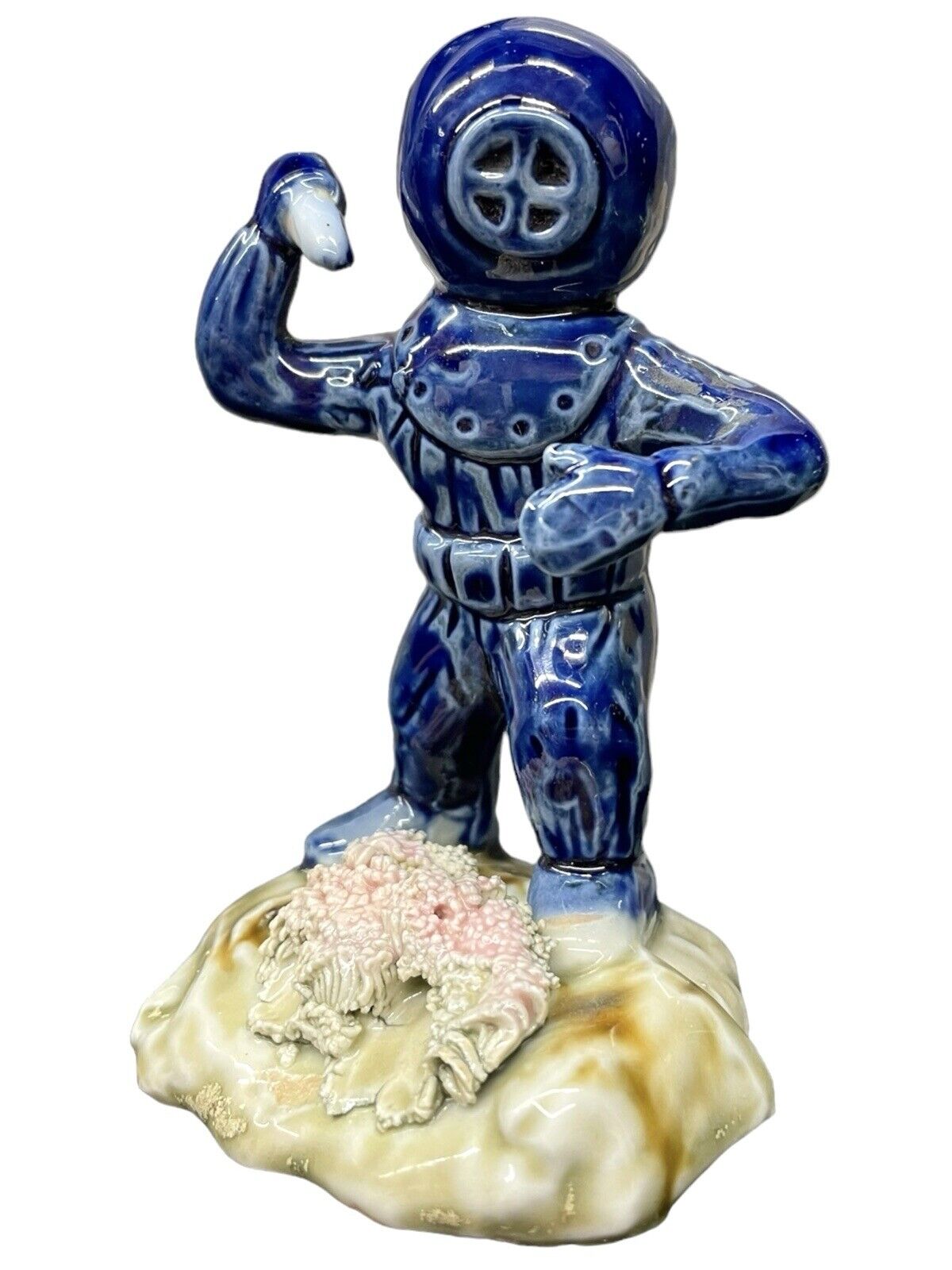 Scuba Diver Figurine Made in JAPAN w/ Coral Reef 3.5” Tall