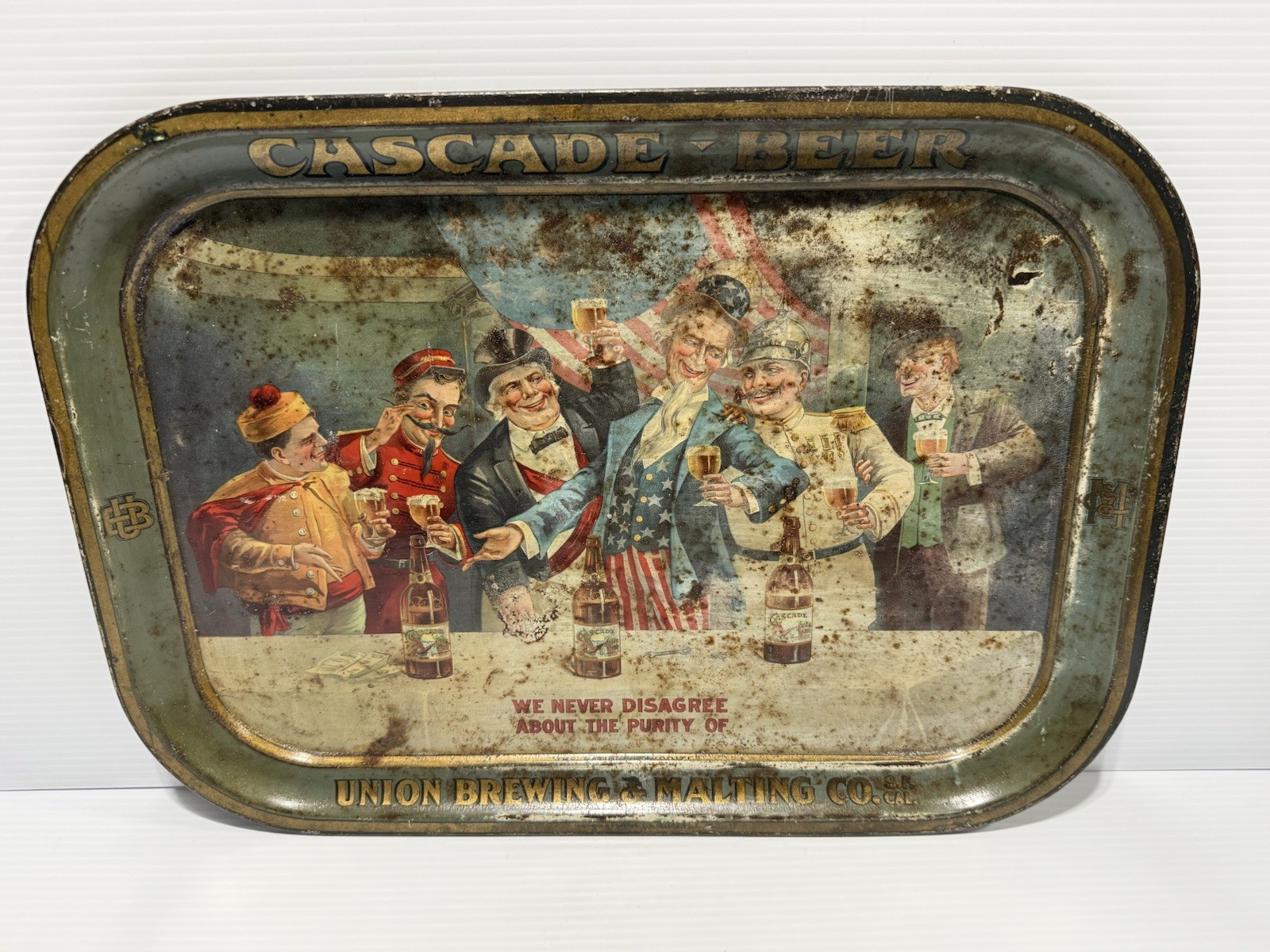 Antique Cascade Beer Litho Tray Union Brewing & Malting Co. SF Uncle Sam Pre-Pro