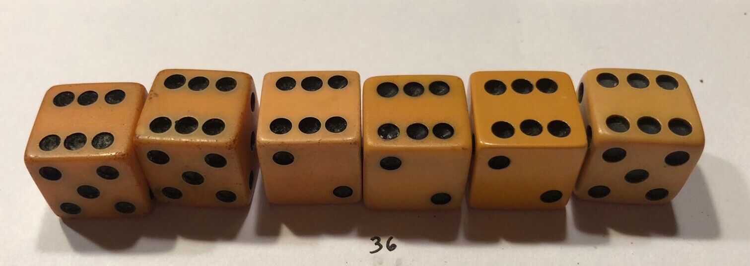 Three Pair Butterscotch Bakelite 5/8” Vintage Dice (Tested)