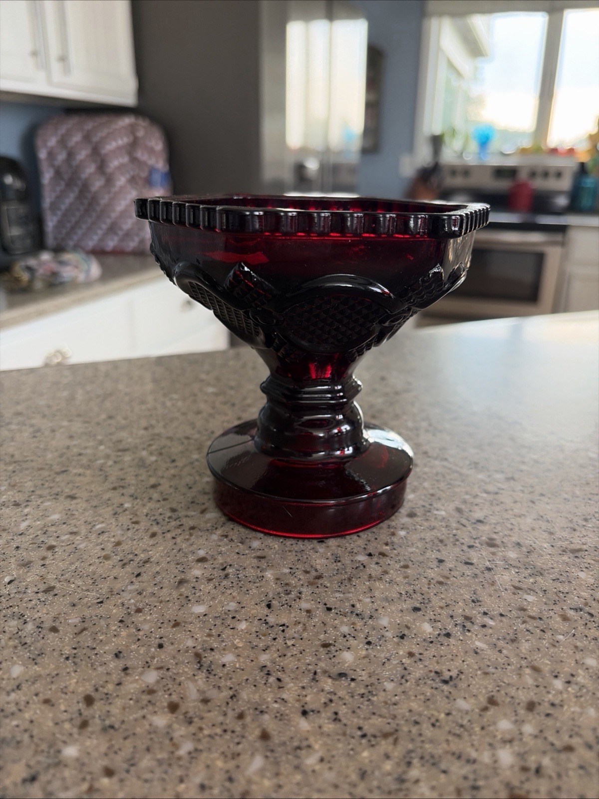 Avon Cape Cod Ruby Red Glass Candle Holder or flip it, it\'s a compote