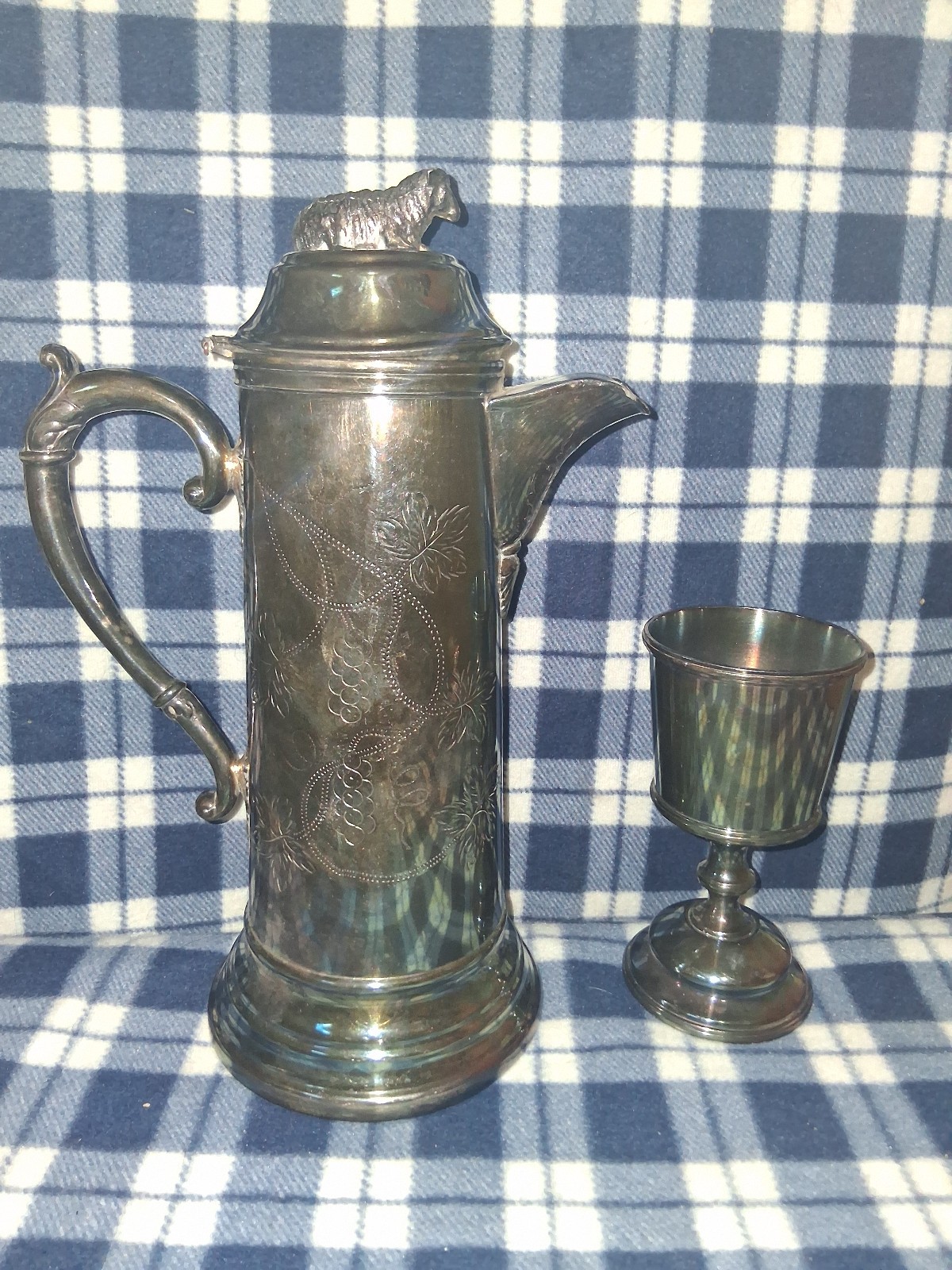 One Antique W & E Schmidt Communion Flagon and One Antique Pewter Goblet