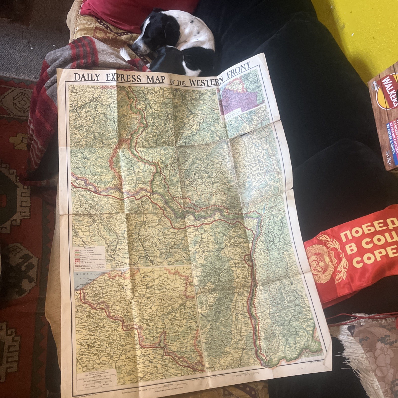 Rare Original 1939 Daily Express Western Front Military Map Maginot 