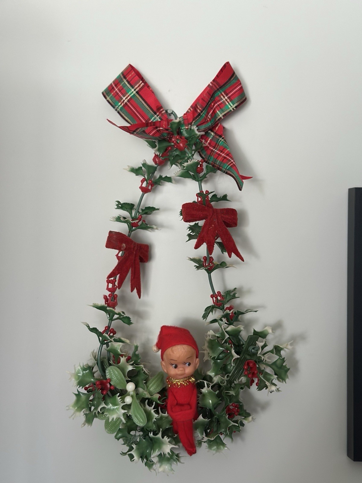 Vintage Knee Hugger Elf Pixie Holly Mistletoe Christmas Decor