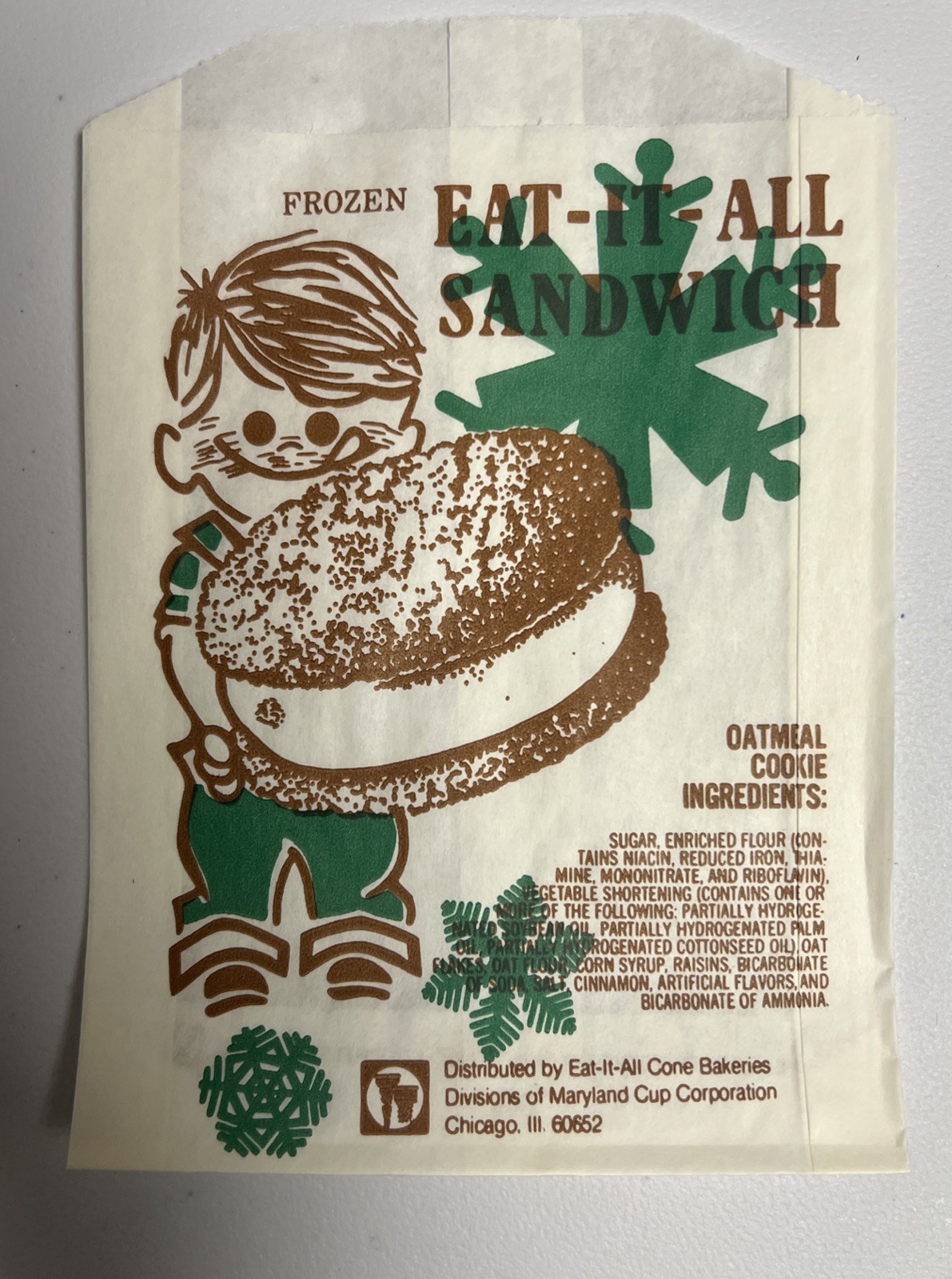 Eat-It-All Frozen Oatmeal Cookie Sandwich Bag Vintage 1950’s-1960’s NOS 1000case Eat-It-All Frozen Oatmeal Cookie Sandwich Bag Vintage 1950’s-1960’s NOS 1000case