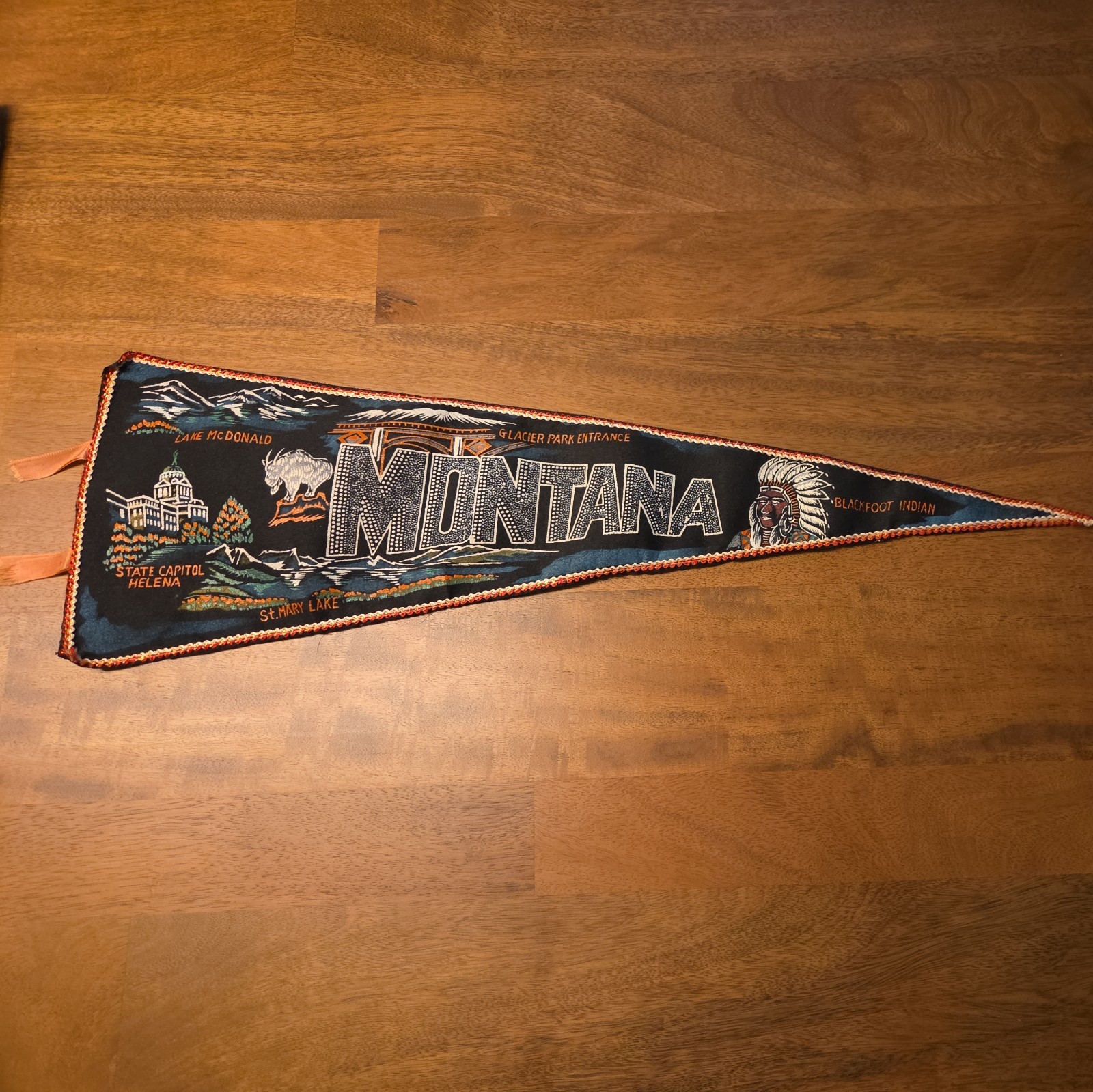 Vintage Collectible Souvenir Montana Black Felt Pennant Made In Japan