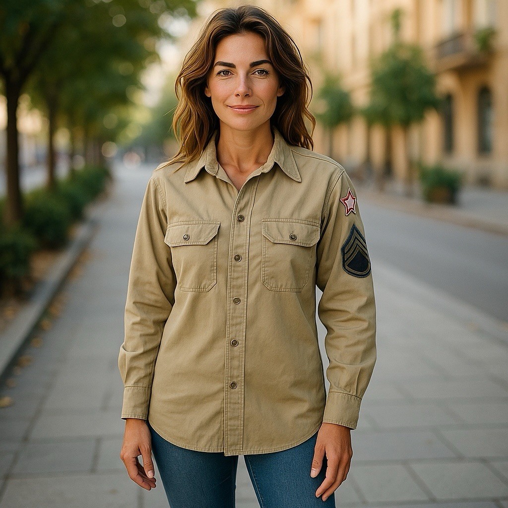 vintage us military shirt women 1952 army size 14/L khakis
