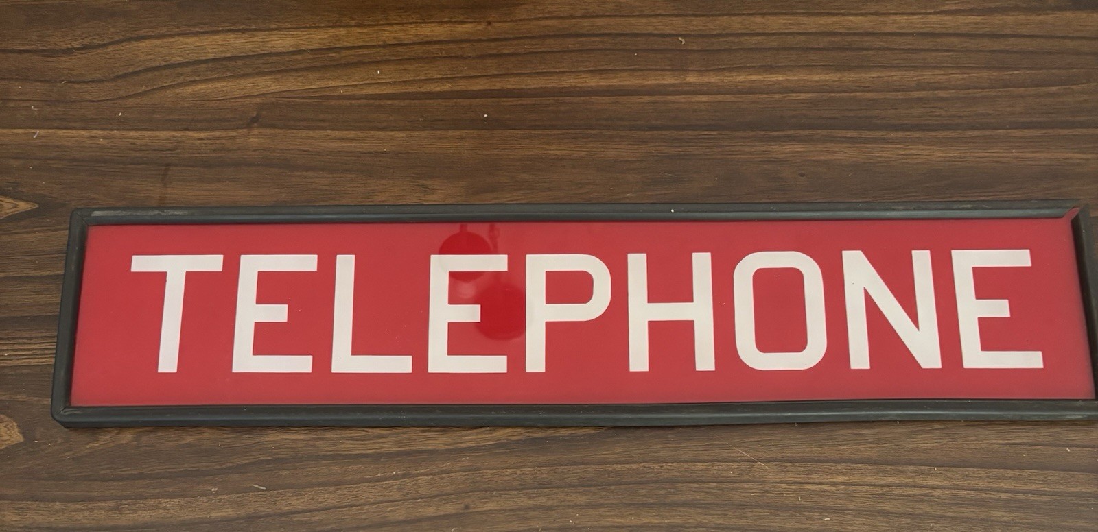 Vintage Red & White Heavy Glass Telephone Booth Sign ~26\