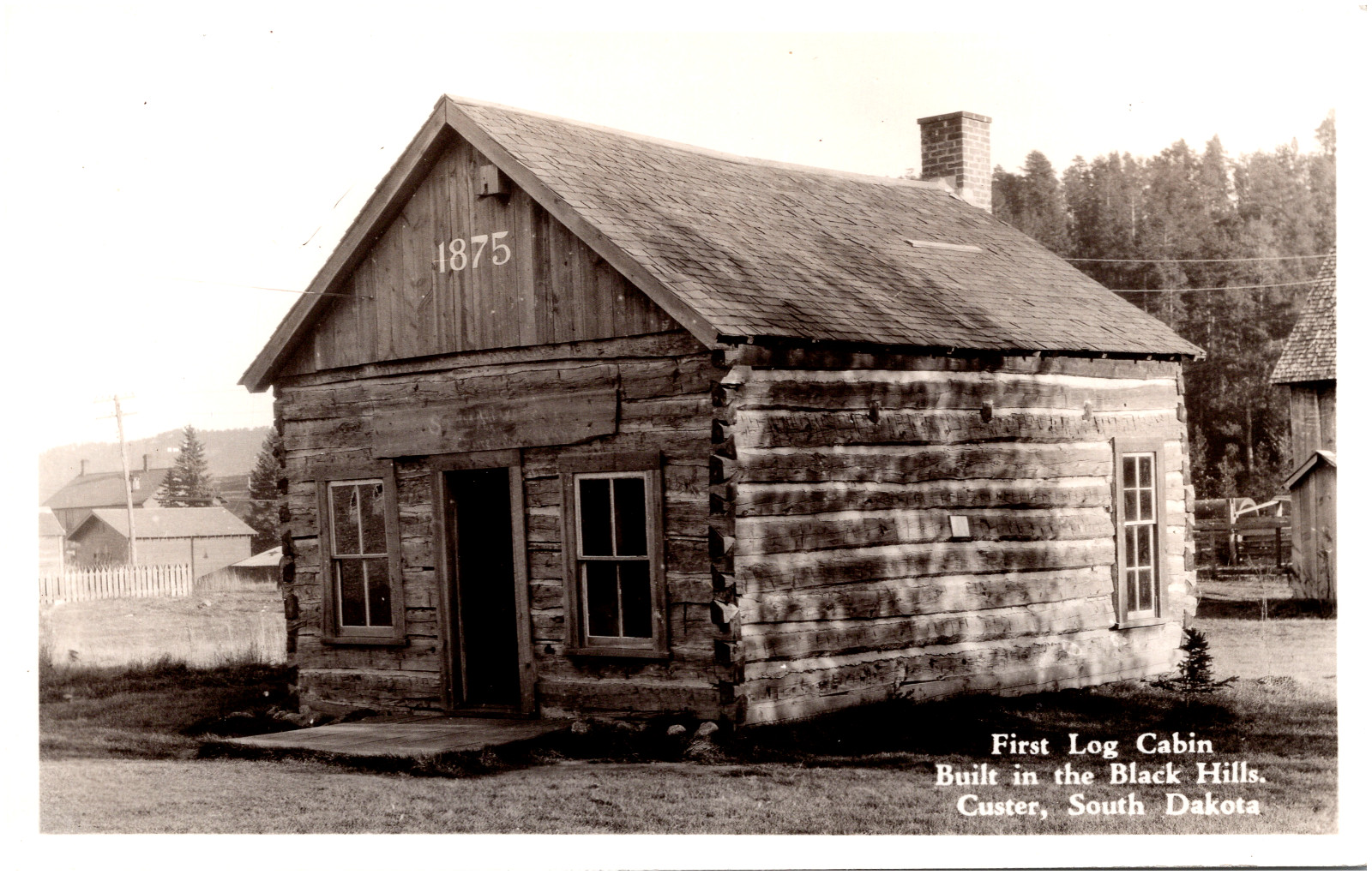 First Log Cabin Built in Black Hills Custer South Dakota SD 1930s RPPC Postcard
