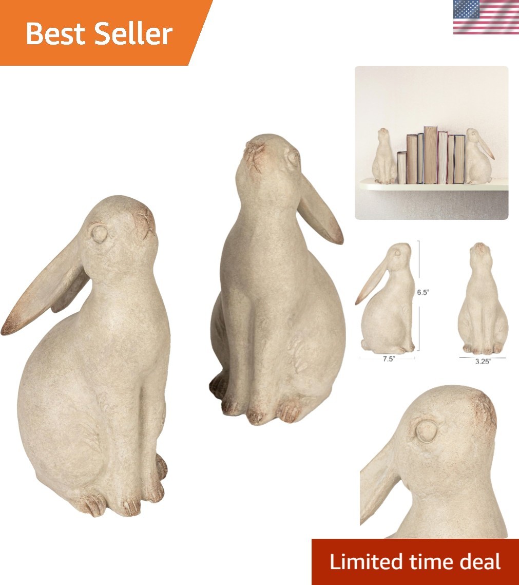 Adorable Resin Rabbit Bookends in Grey Wash - Adds Character to Shelves