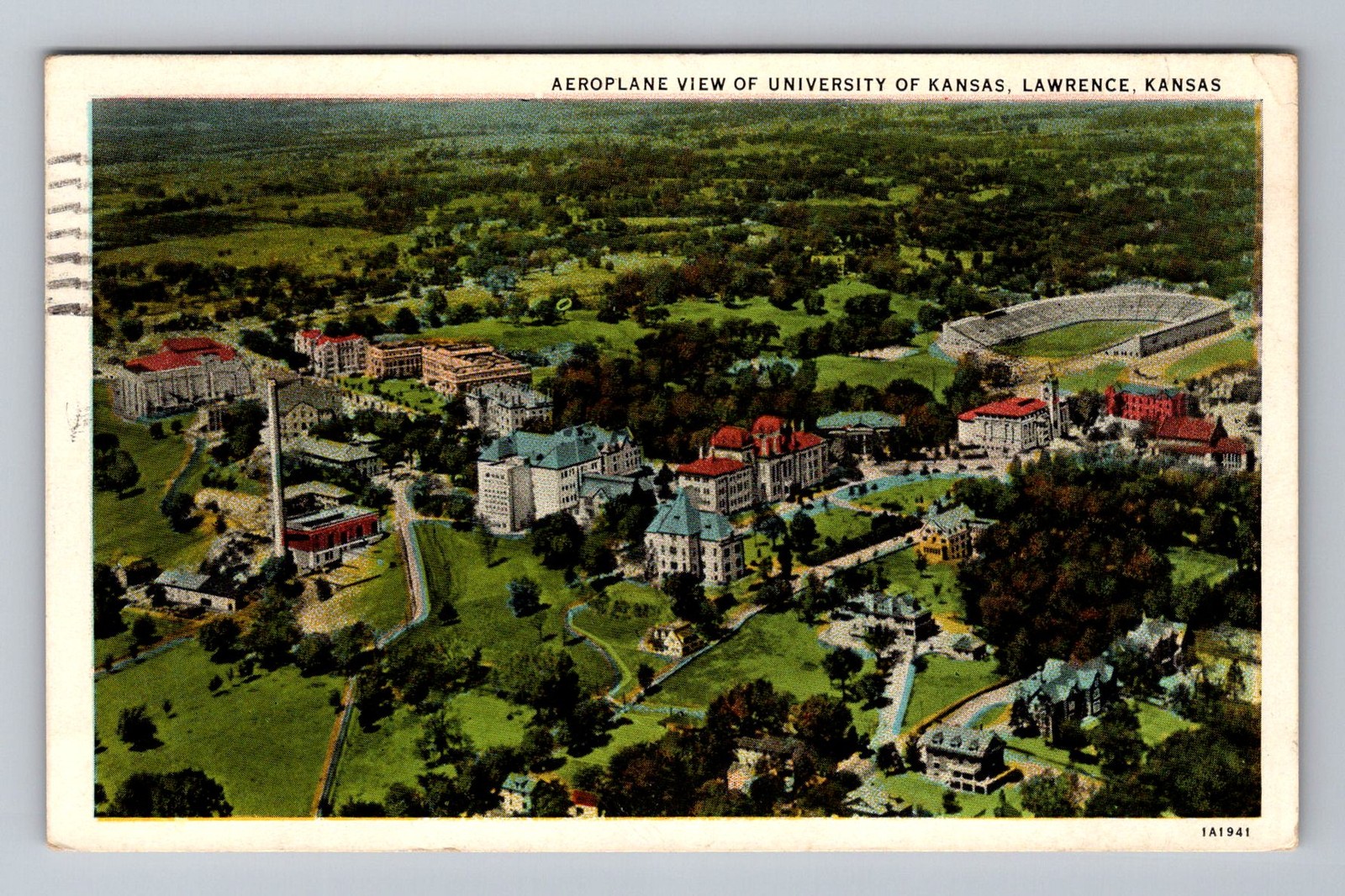 Lawrence KS-Kansas, University of Kansas, Aerial, Postal Vintage c1932 Postcard