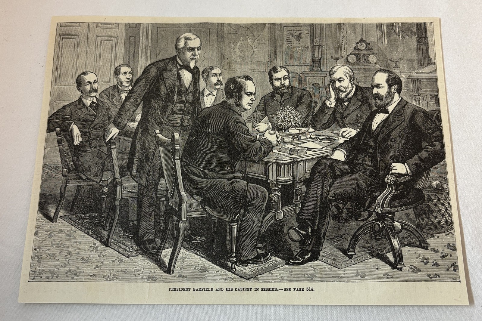 1881 magazine engraving ~ PRESIDENT JAMES GARFIELD AND CABINET