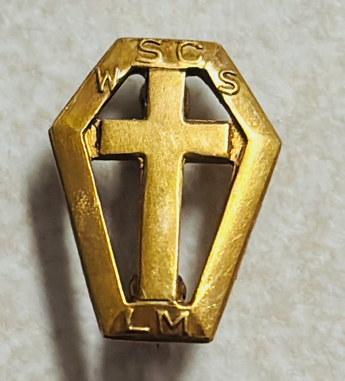 vintage gold lapel pin from the Woman\'s Society of Christian Service (WSCS)