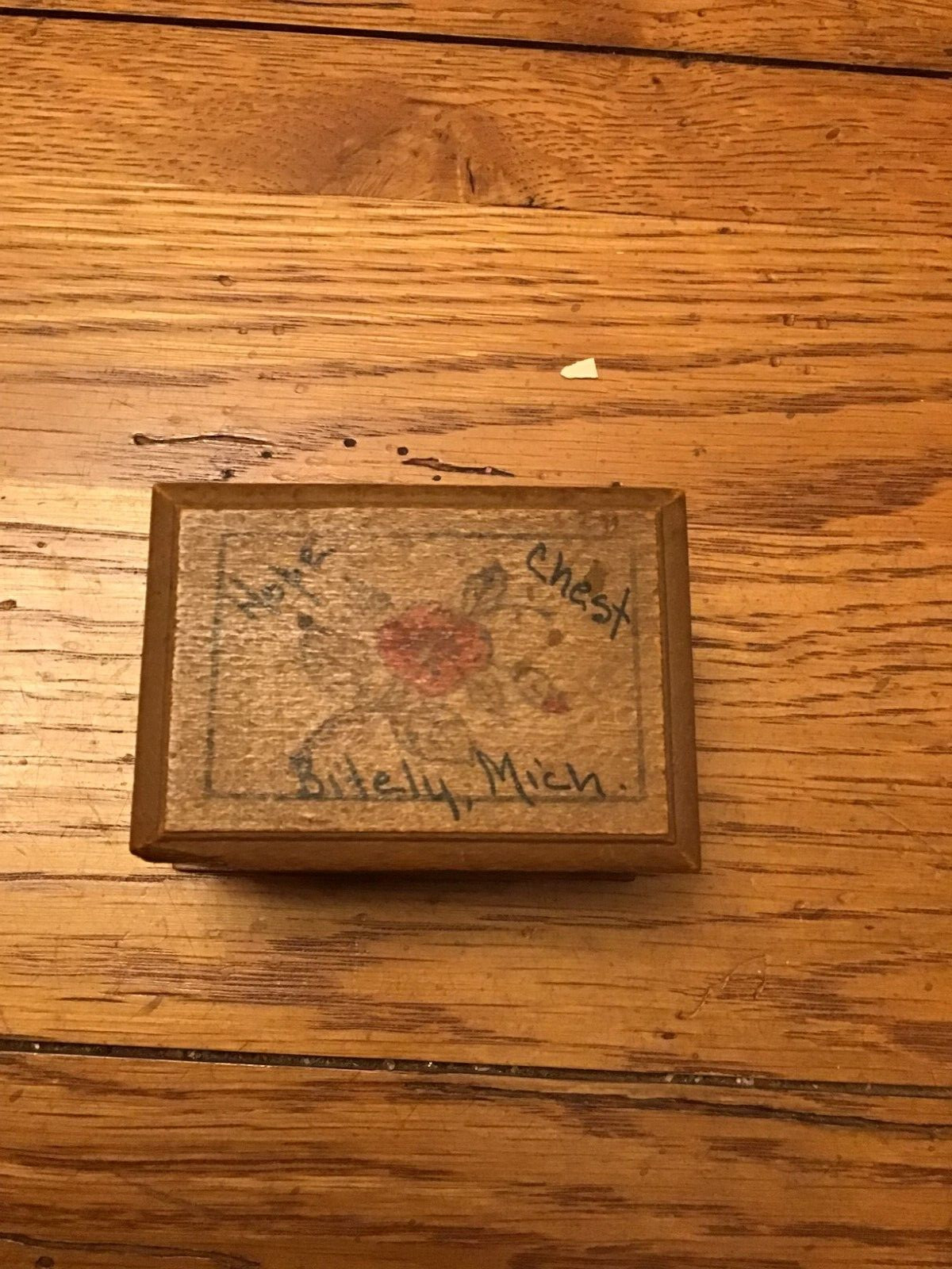 Vintage 1950's Wooden Hand Painted Souvenir Box Rose Jewelry   Bitely MIch  BB