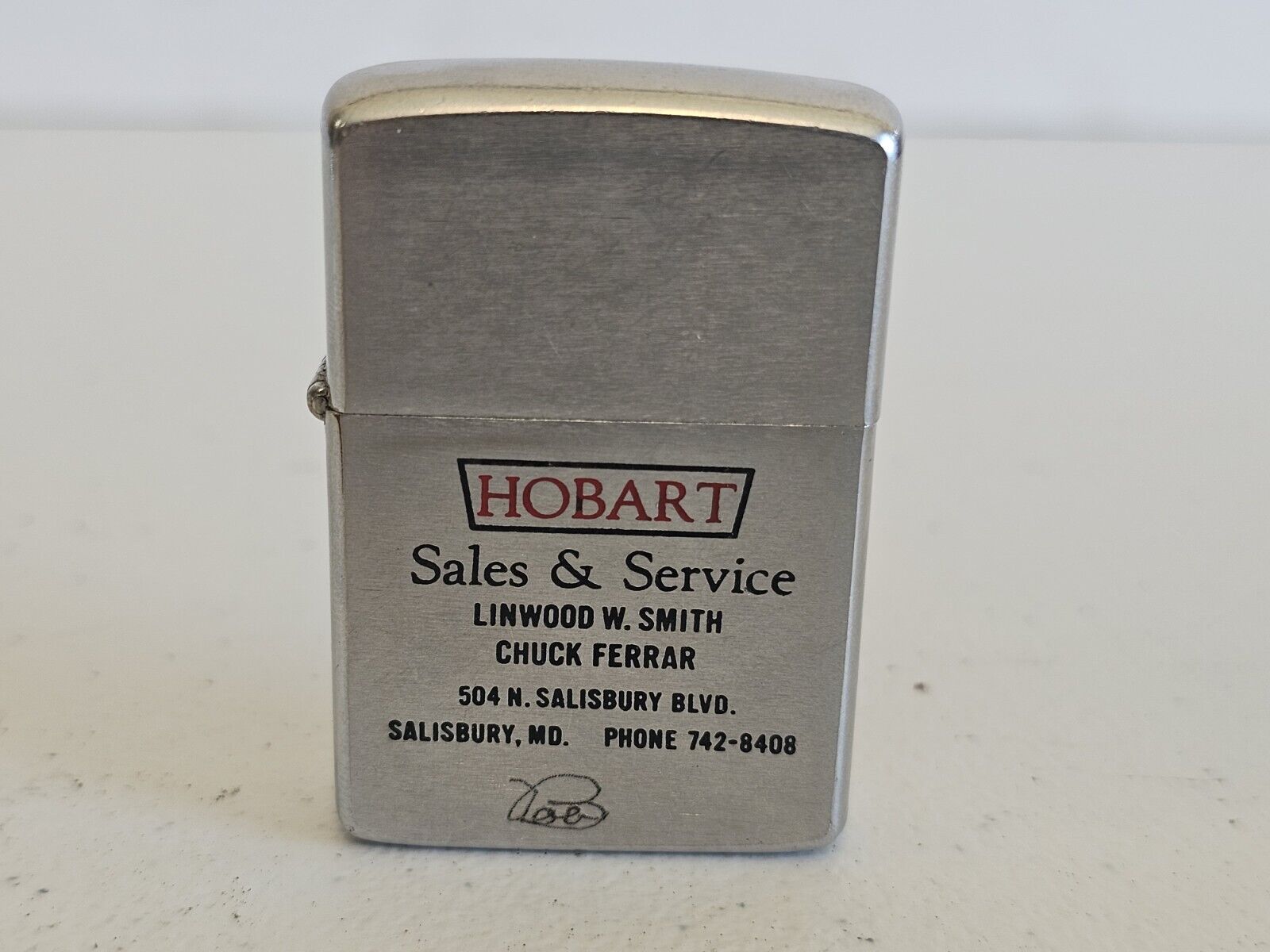 Vintage 1965 Zippo Lighter 2517191 Hobart Sales & Service Salisbury MD RARE 