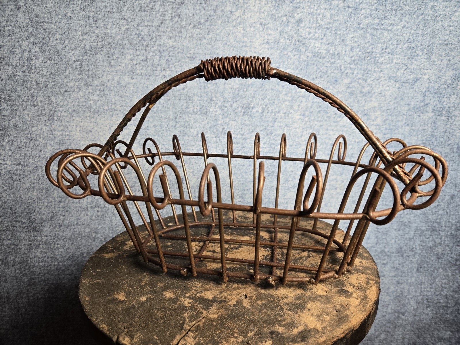 Vintage French Style Twisted Wire Gathering Basket Primitive Farmhouse Decor