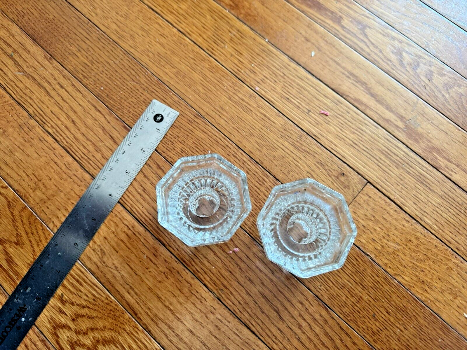 2 intage Crystal Clear Cut Glass Candle Holders Tea lights Octagon Shape 2.75