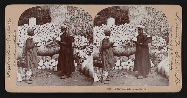 Photo:Luxor Egypt 1899 Pottery Market Vendors Stereograph