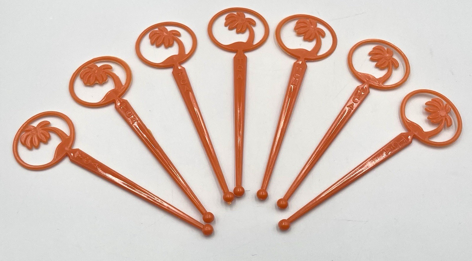 VTG Retro Lot 7 Swizzle Stir Sticks TIKI BAR Lounge Miami TCA Brand Palm Tree