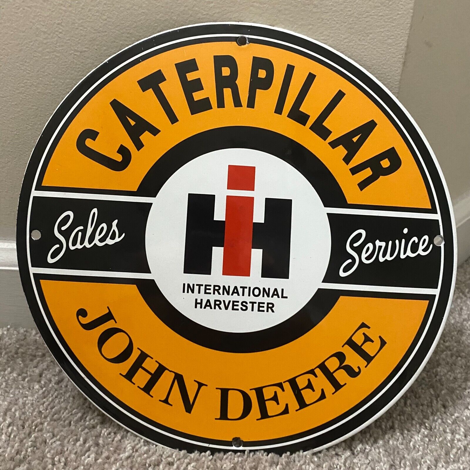 Vintage John Deere Sign Caterpillar Gas Oil Porcelain Enamel Farm Sign 12