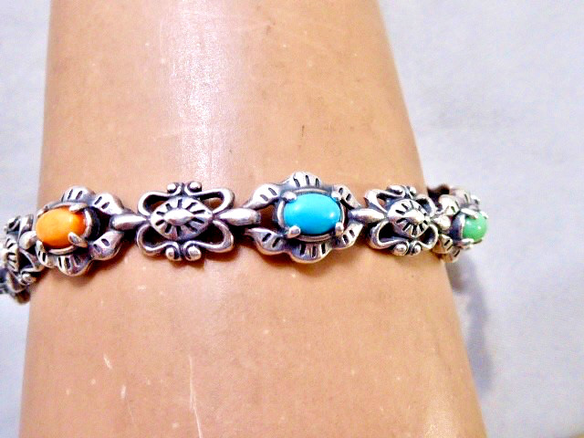 CAROLYN POLLACK VINTAGE NAVAJO STERLING SILVER GEMSTONE LINE BRACELET 7.5 CAROLYN POLLACK VINTAGE NAVAJO STERLING SILVER GEMSTONE LINE BRACELET 7.5