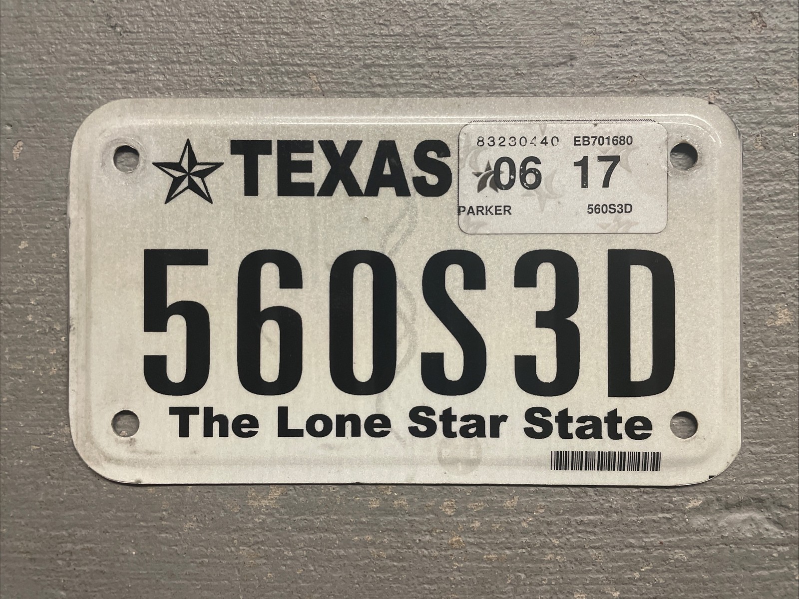 EXPIRED TEXAS MOTORCYCLE LICENSE PLATE THE LONE STAR STATE RANDOM LETTERS FAIR