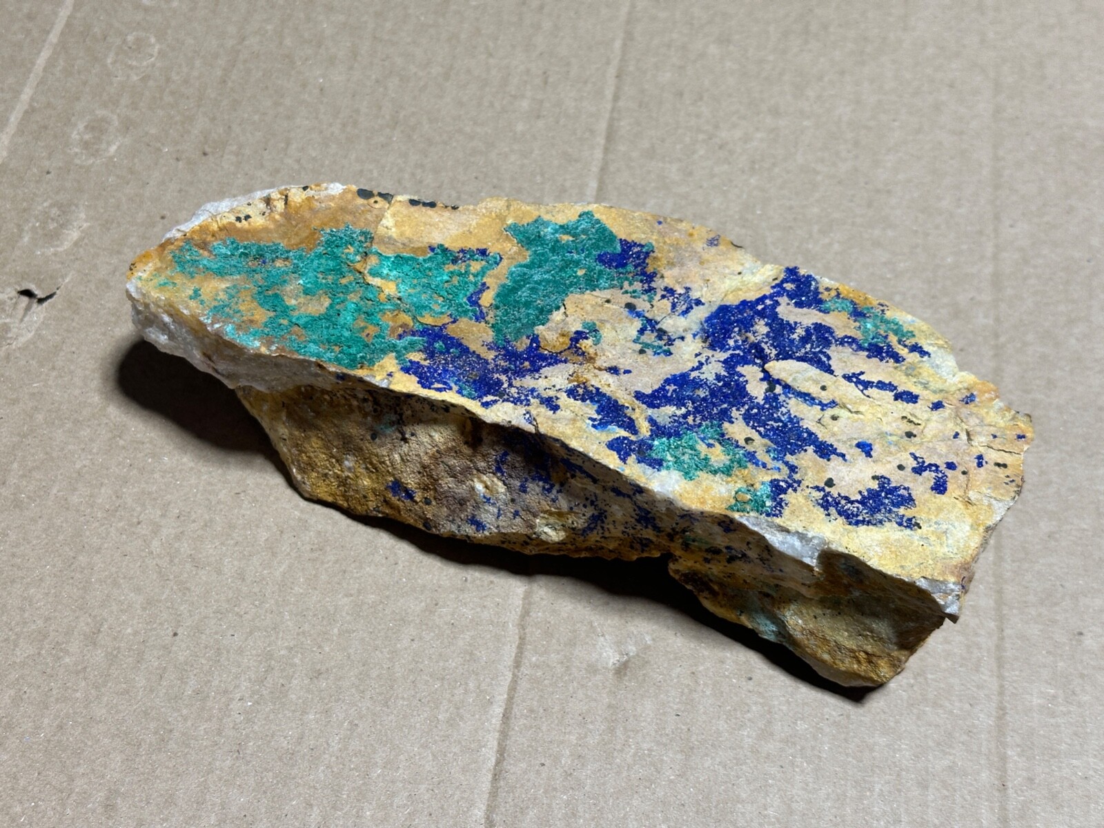 972 Gram Raw Azurite with Malachite On Calcite Matrix 972 Gram Raw Azurite with Malachite On Calcite Matrix