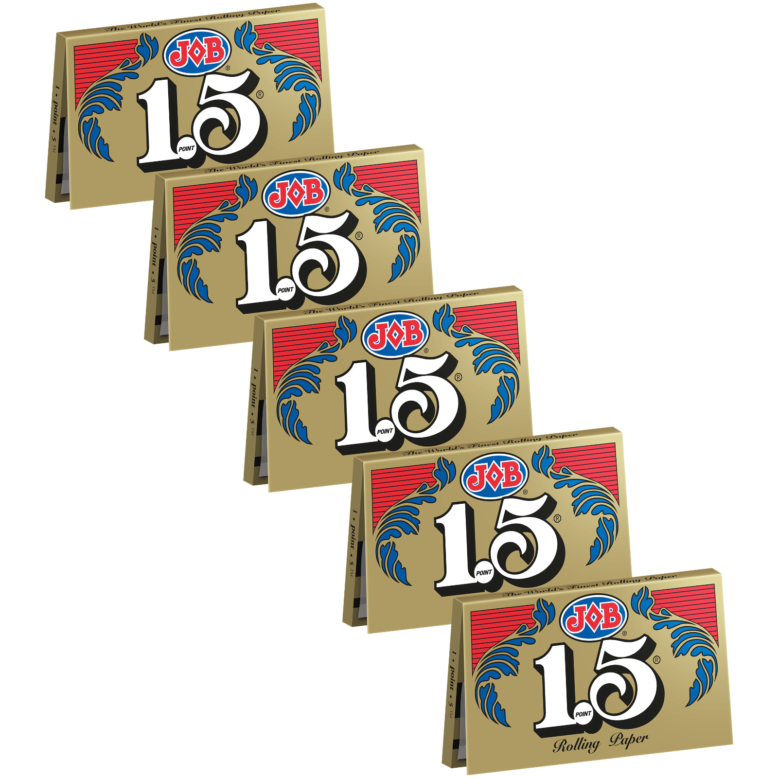 JOB Gold 1.5 Rolling Paper 1 1/2 Size Classic Cigarette Papers (5 Booklets)