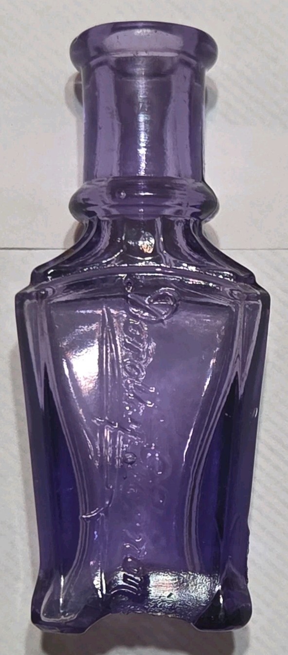 Antique Dorothy Vernon Perfume Bottle Irradiated Purple Tooled Top c1900-1915