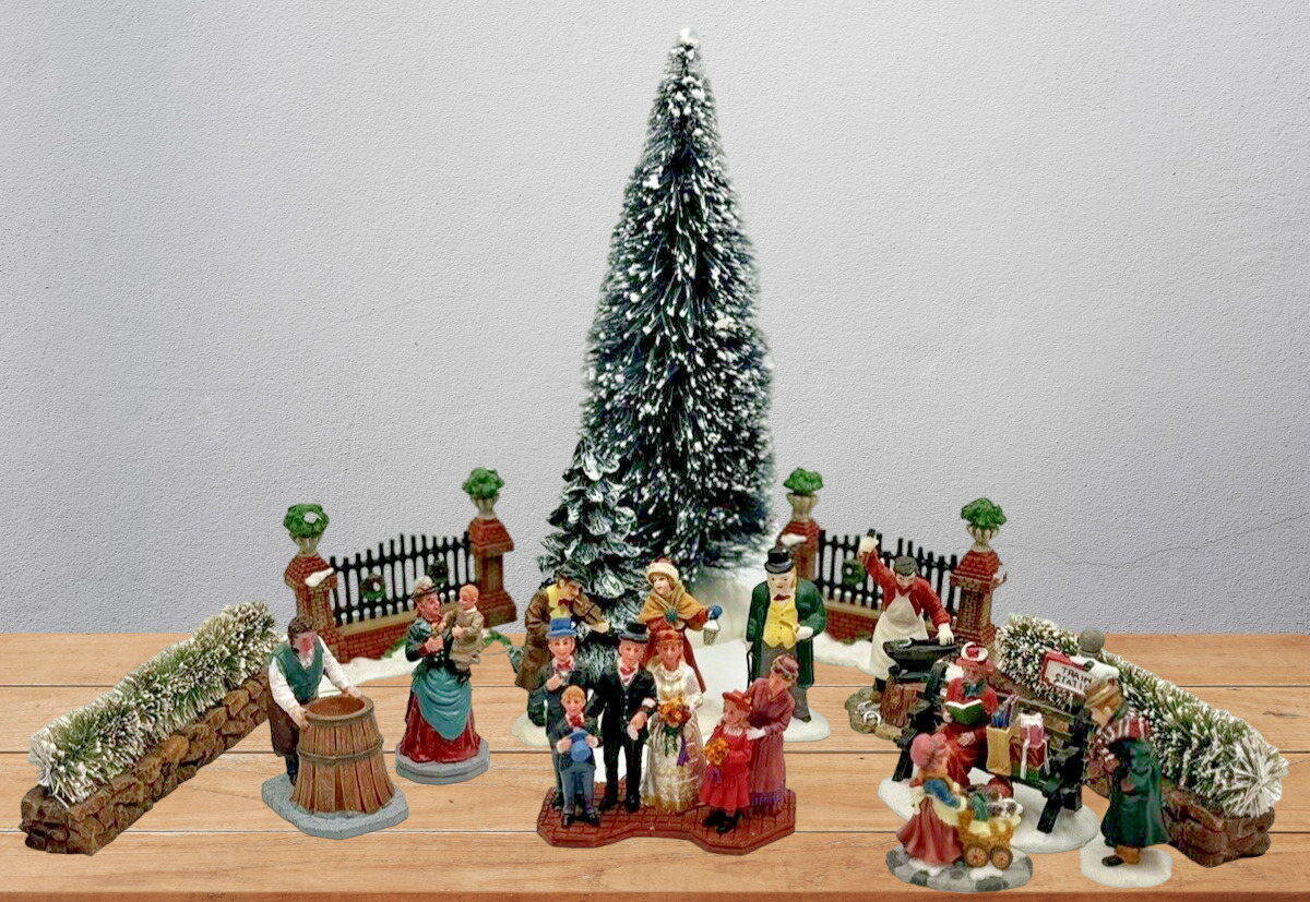 Lemax + More Brands Christmas Village Mixed Lot Figures People Accessories Trees